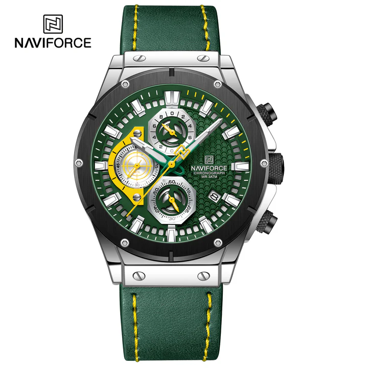 Naviforce NF8027L Green S/GN/GN Men's Luxury Unique Waterproof Leather ...