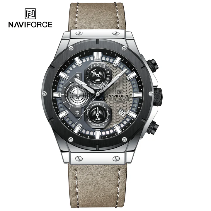 Naviforce NF8027L Gray S/GY/GY Men's Luxury Unique Waterproof Leather ...