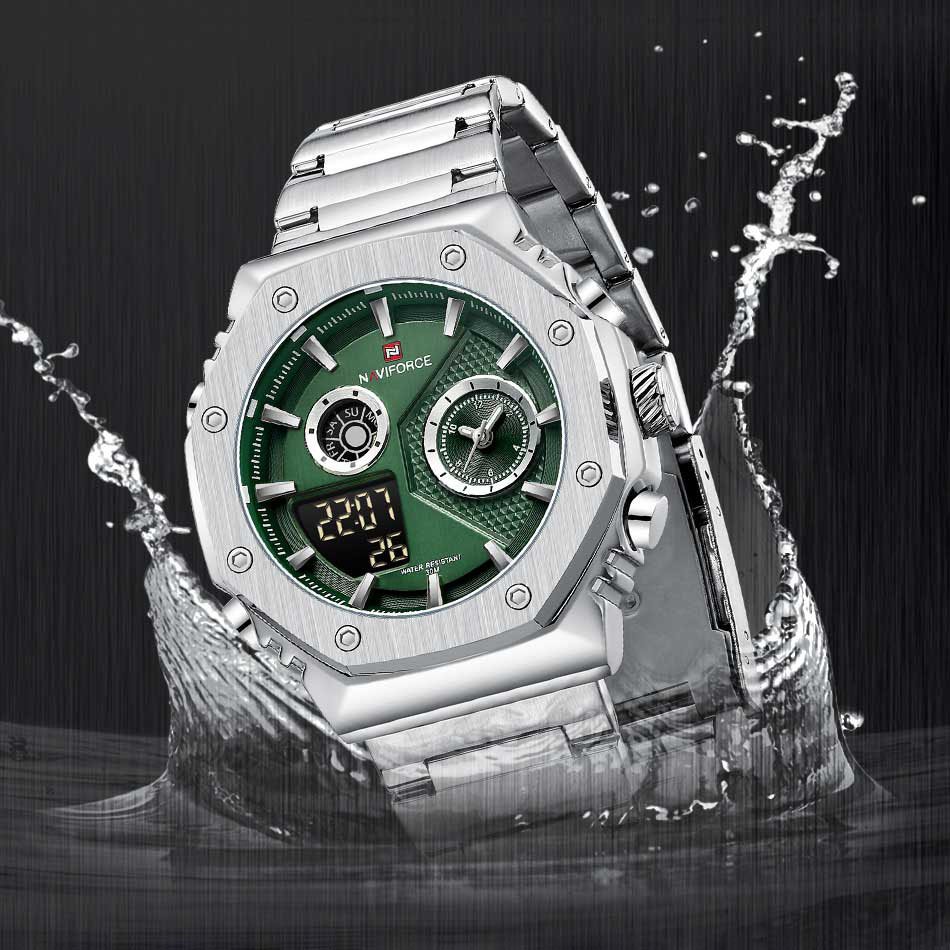 Naviforce NF9216S Silver Green S/GN Men's Luxury Unique Waterproof ...