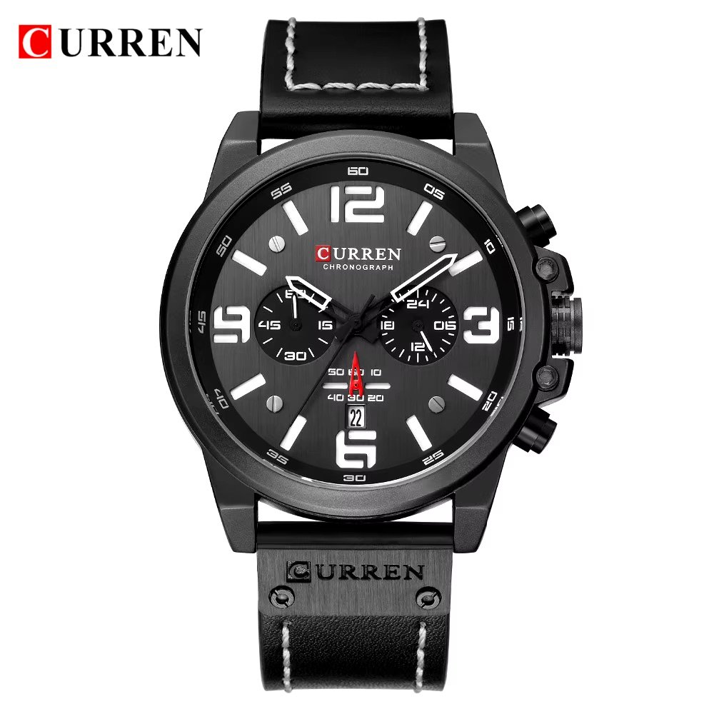 Curren 8314 Black Men Luxury Unique Waterproof Leather Strap Watch