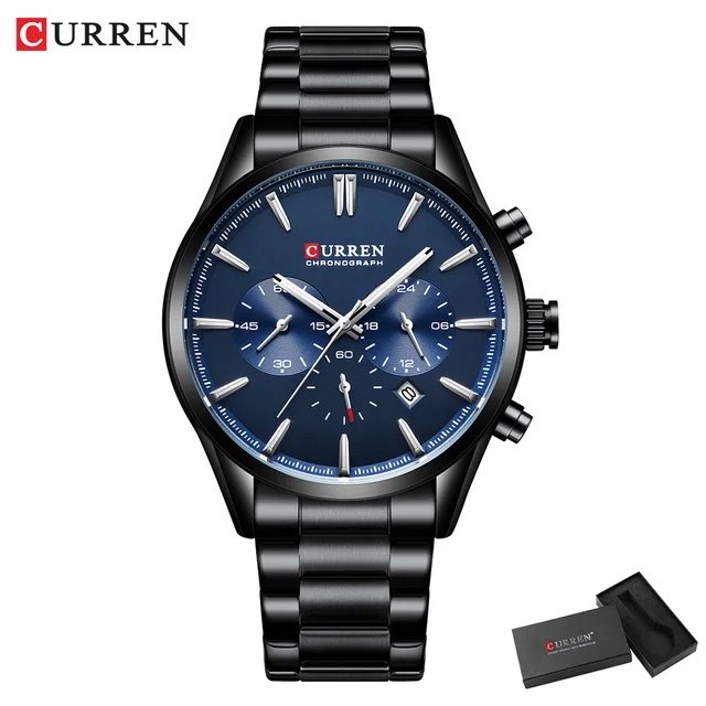 Curren 8446 Black Men Luxury Unique Waterproof Stainless Strap Watch